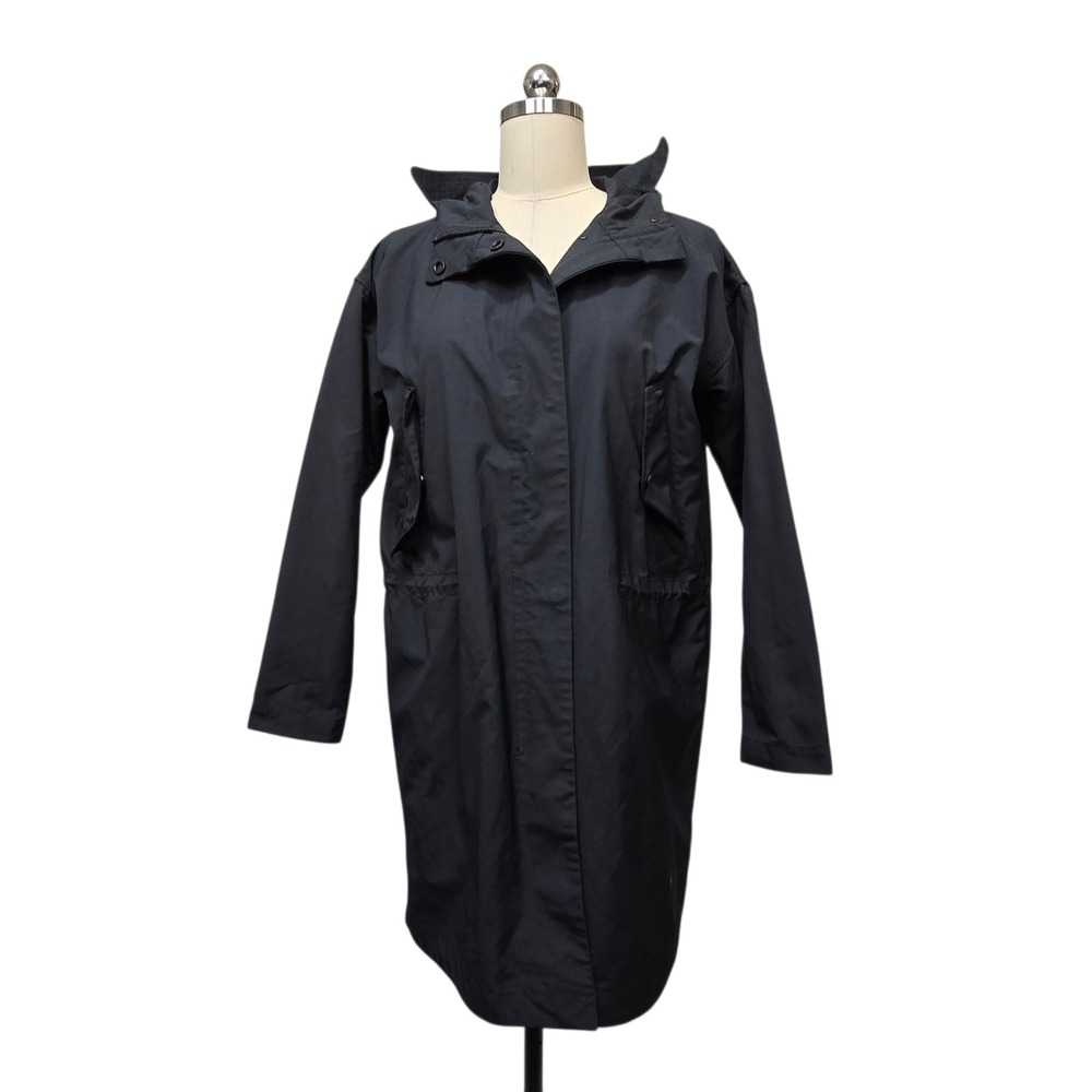 Everlane Womens XS Black Hooded Anorak Jacket Cinched Waist Mid-Length Parka